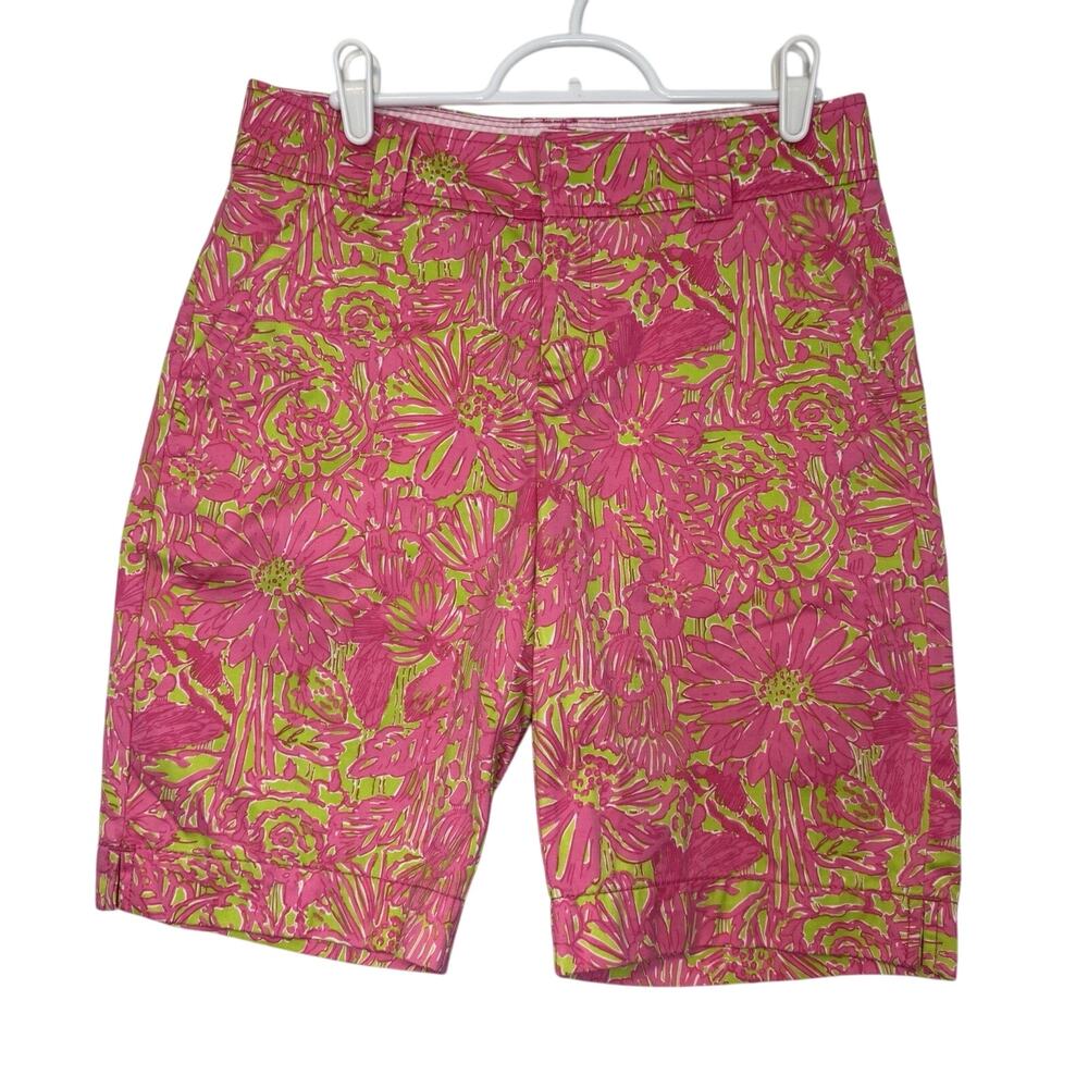 Lilly Pulitzer Bermuda Shorts Womens 2 Pink Green Floral Resort Fit Daiquiri Pin